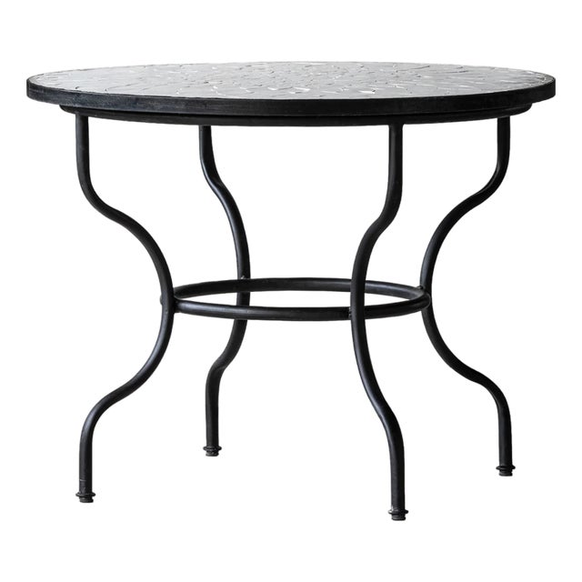 Matthew Izzo Home Zellige Vanilla Tile and Black Iron 40" Round Bistro Table For Sale