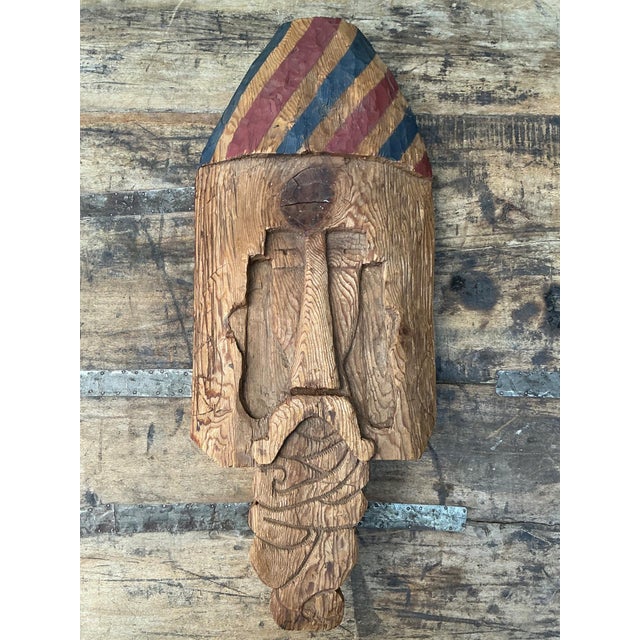 Late 20th Century Vintage Rustic Carved Wood Mask For Sale - Image 5 of 11