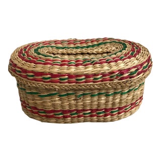 Vintage Sweetgrass Lidded Basket For Sale