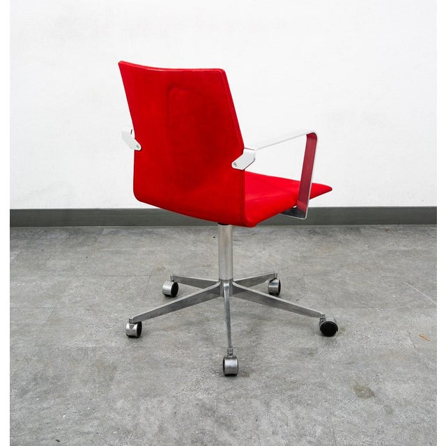 Mid Century Modern Office Chair Red Swivel Work Armchair Arne Jacobsen Suede MCM For Sale - Image 4 of 12