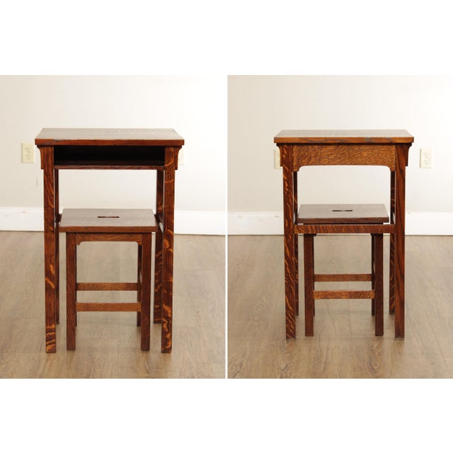 Antique Arts & Crafts Mission Oak Telephone Table with Stool A Pair