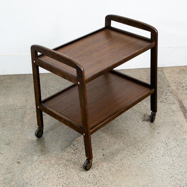 Mid-Century Modern 1960s Mid Century Modern Serving Cart Trolley Wood Rolling Bar Walnut Serving For Sale - Image 3 of 12