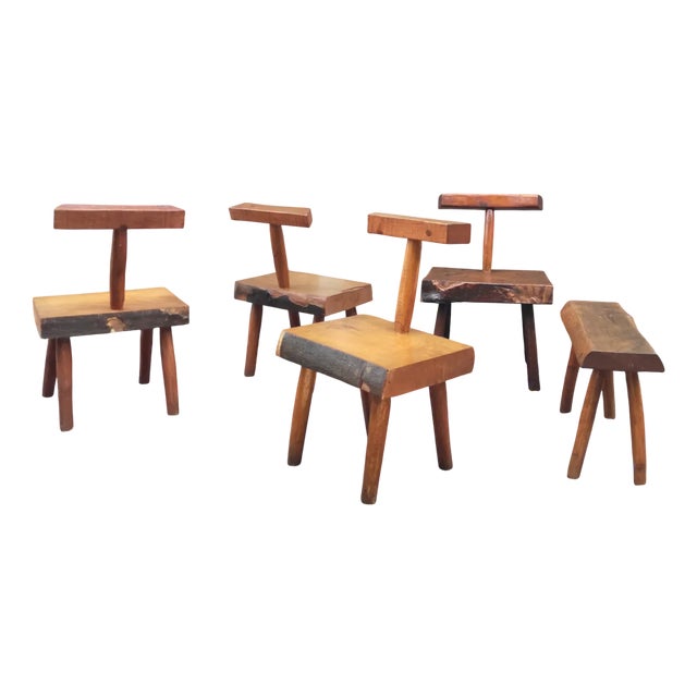 Vintage French Handcrafted Brutalist Chairs, 1960s, Set of 5 For Sale