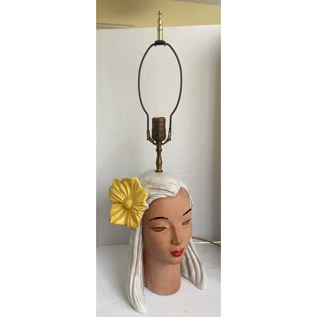 Early 20th Century Mid Century Lamp Lady Frederic Weinberg Style Terra Cotta Bust Sculpture For Sale - Image 5 of 13