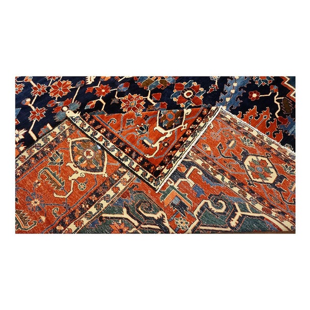 Blue Antique Persian Serapi Wool 13x19 Blue & Red Handmade Oversized Area Rug #1143922 For Sale - Image 8 of 8