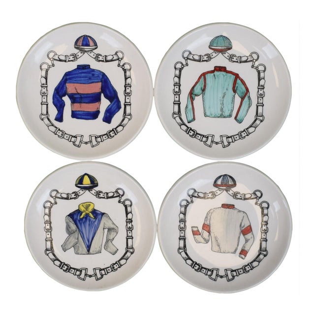 Mid 20th Century Jockey Silks Ceramic Coasters, Made in Italy- Set of 4 For Sale