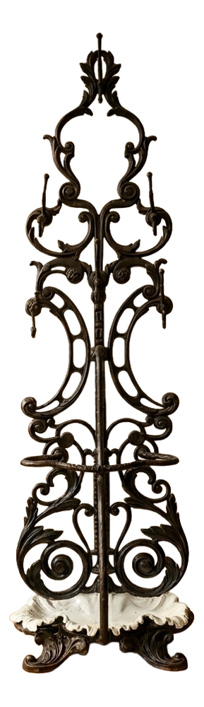Antique Victorian Ornate Cast Iron Hall Stand with Marble Base, 19th Century
