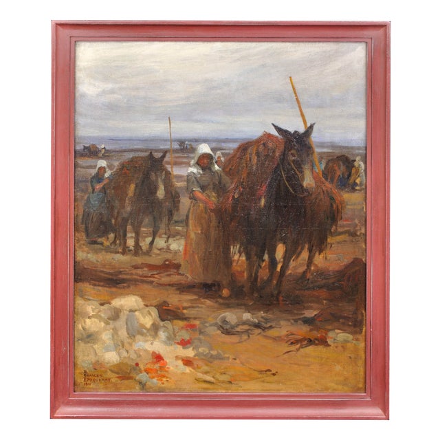 Charles Fouqueray, Seaweed Gatherers in Brittany, 1910, Oil on Canvas, Framed For Sale
