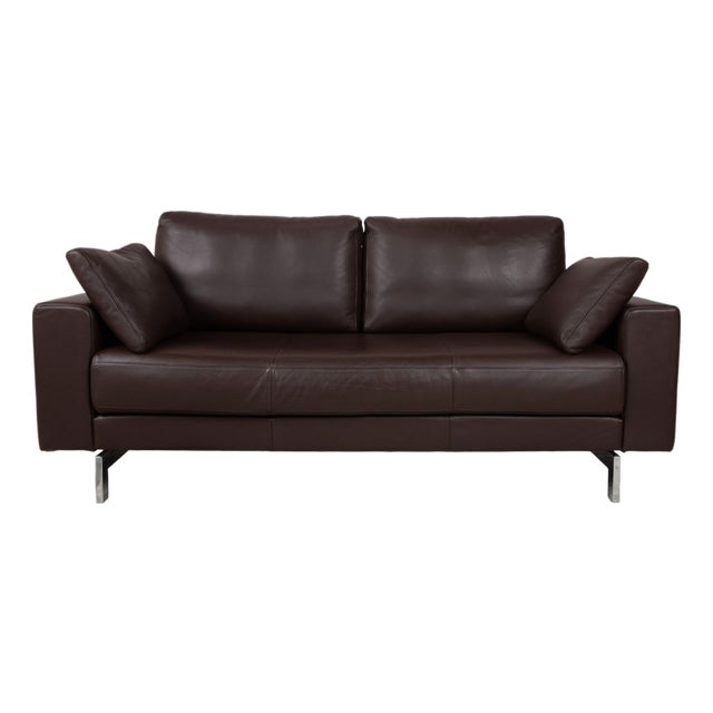 Vida Leather Two-Seater Brown Sofa in Chrome by Rolf Benz For Sale