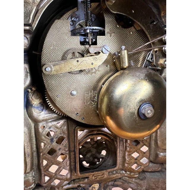 Vintage French Brass Ornate Romantic Couple Mantel Clock For Sale - Image 15 of 16