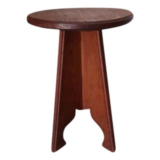 Brutalist Folk Art in Stool in Oak For Sale