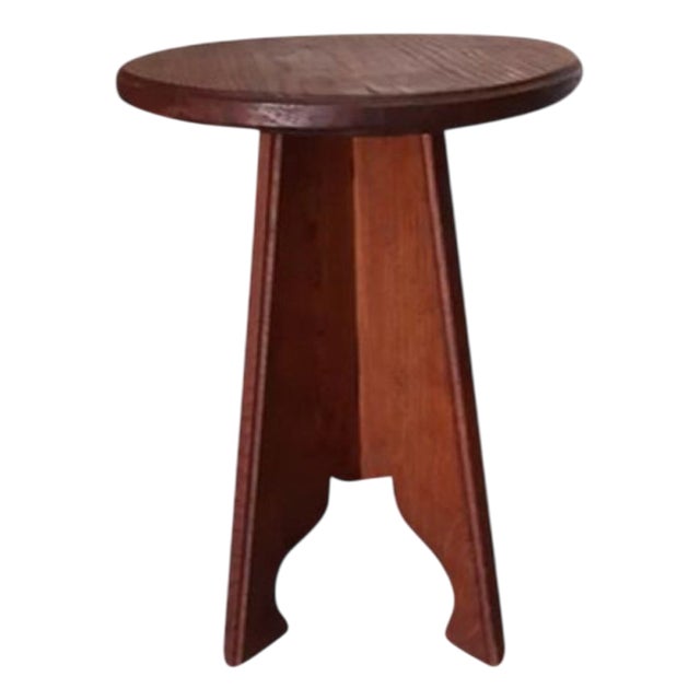 Brutalist Folk Art in Stool in Oak For Sale