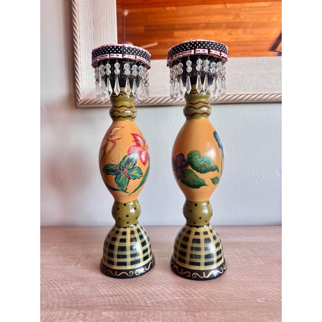 Tracy Porter Hand Painted Stonehouse Farm Goods Candle Sticks For Sale - Image 6 of 12