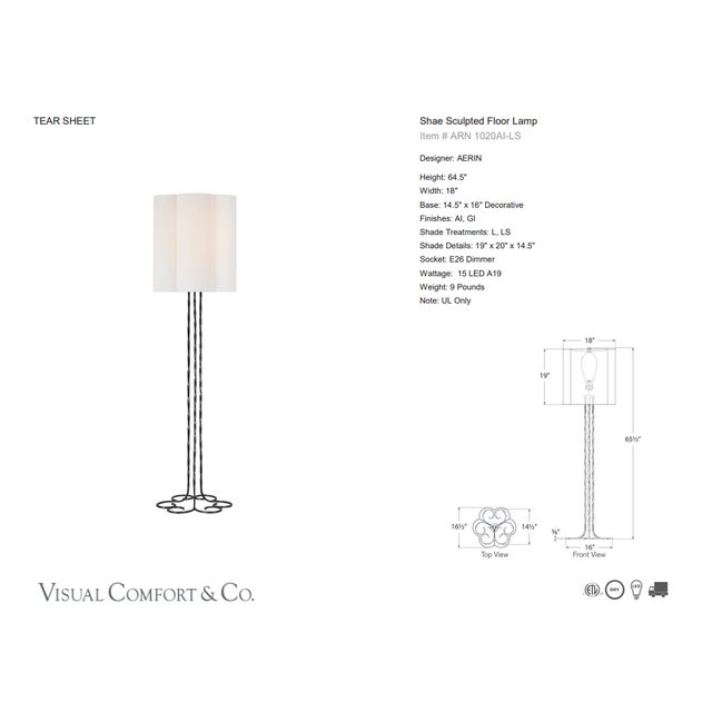 AERIN by Visual Comfort Signature Shae 65" Sculpted Floor Lamp in Aged Iron with Linen Scallop Shade Designer: AERIN...