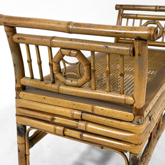 Mid 20th Century Bamboo and Cane Bench with Cushion For Sale - Image 10 of 11