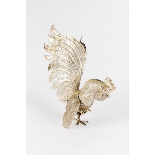 Metal Vintage Italian Silver Plated Fighting Roosters, 1960, Set of 2 For Sale - Image 7 of 18