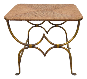 Antique Italian Regency Foot Stool Bench Gold Gilt Wrought Iron Rush Seat
