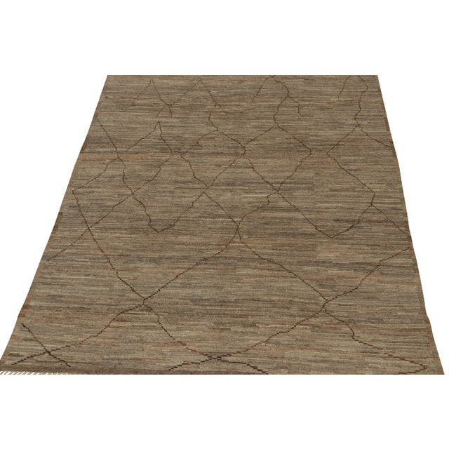 Moroccan Rug & Kilim’s Modern Rug with Beige-brown Geometric Patterns - 13x18 For Sale - Image 3 of 7