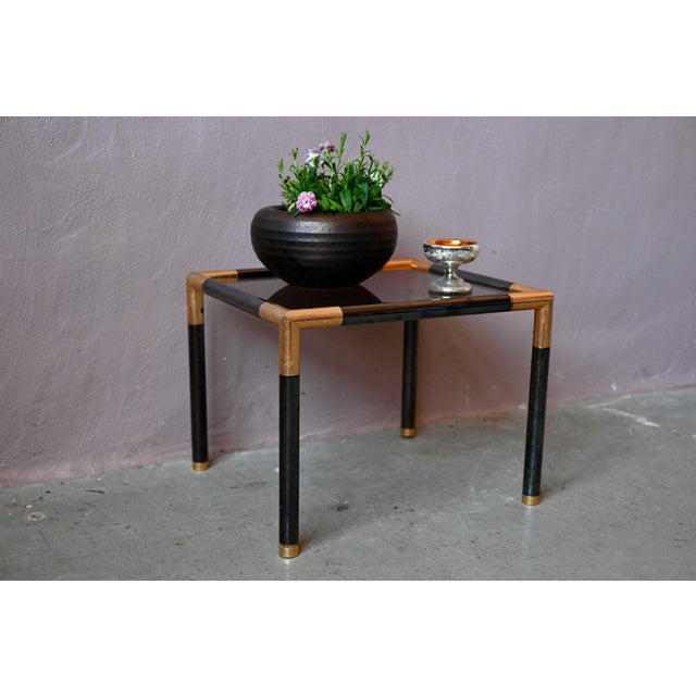 Hollywood Regency Italian Modern Side Table in Black and Gold Metal with Smoked Glass, 1970s For Sale - Image 3 of 14