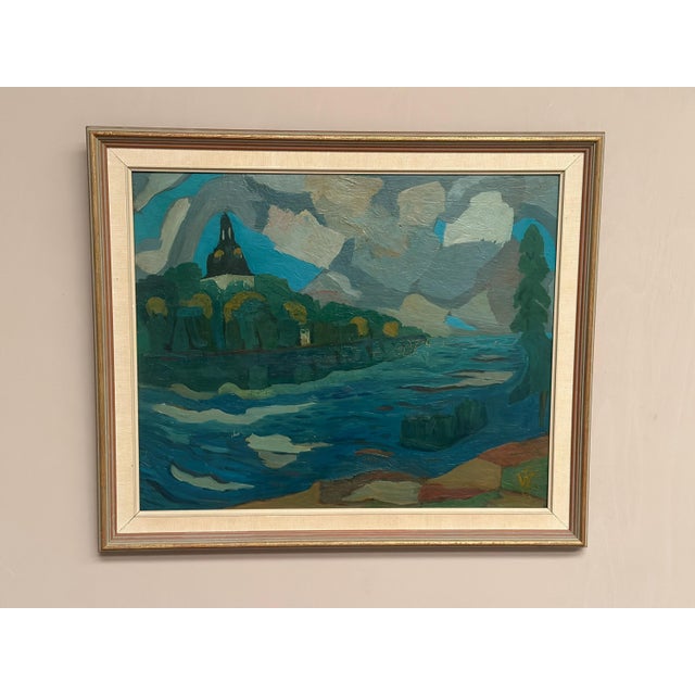 Original Vintage Swedish Oil on Panel – “Filipstad” by Sven Westman – Signed – Vintage & Framed – 71 × 60 cm (28" × 23.6")...