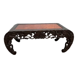 Early 20th Century Antique Chinese Quing Style Hardwood With Burl Low Table