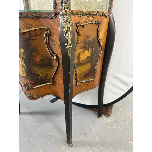 Antique 19th C. French Louis XV Vernis Martin Ormolu Serpentine Vitrine Cabinet For Sale - Image 10 of 18