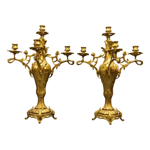 Large French Louis XV Style Bronze Candelabras, 1920, Set of 2 For Sale