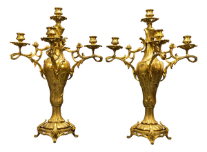 Large French Louis XV Style Bronze Candelabras, 1920, Set of 2