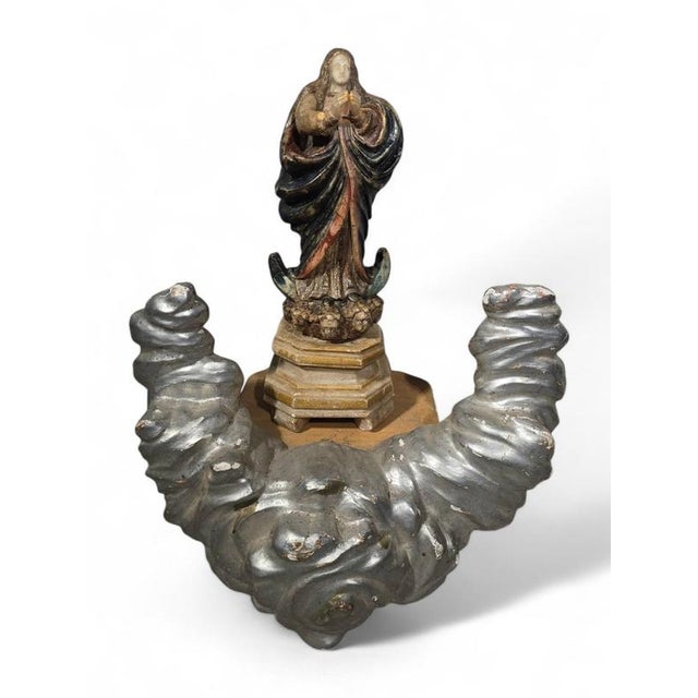 Antique 19th-Century Cloud-Shaped Carved and Silvered Wooden Pedestal For Sale - Image 4 of 12