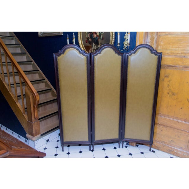 Brown Leatherette Screen, 1930s For Sale - Image 8 of 9