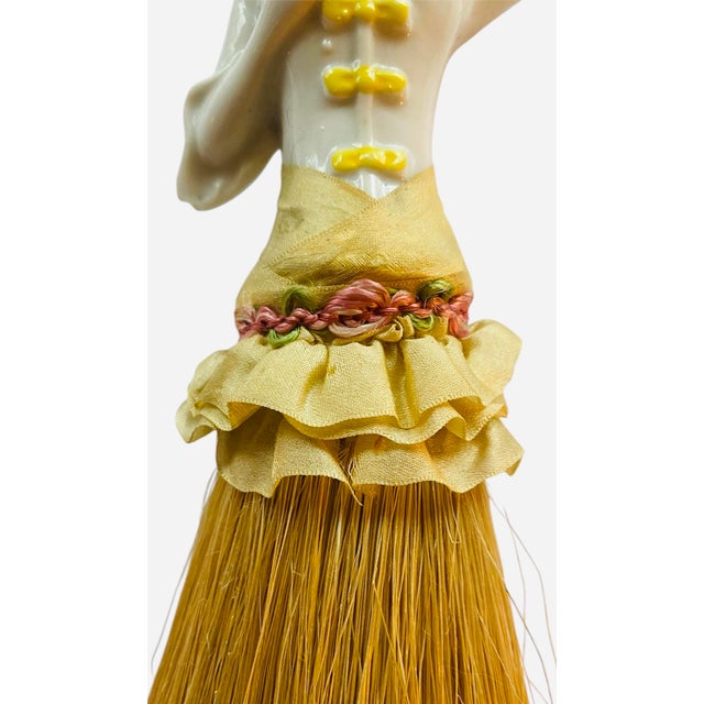 Art Deco 1920s Art Deco Ceramic and Straw Half Doll Lady Clothes Brush For Sale - Image 3 of 5