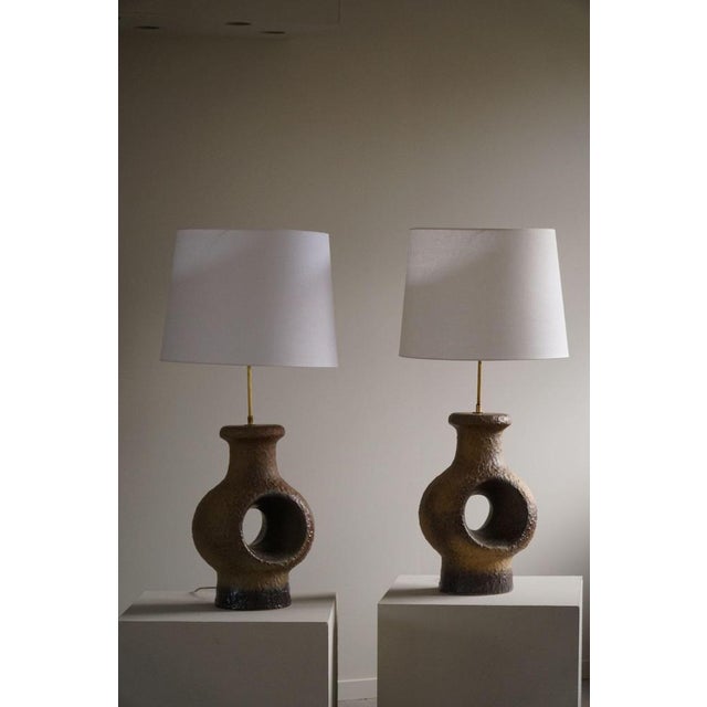 Danish Modern Ceramic Large Table Lamp in Green-Brown Colors, 1960s For Sale - Image 10 of 14