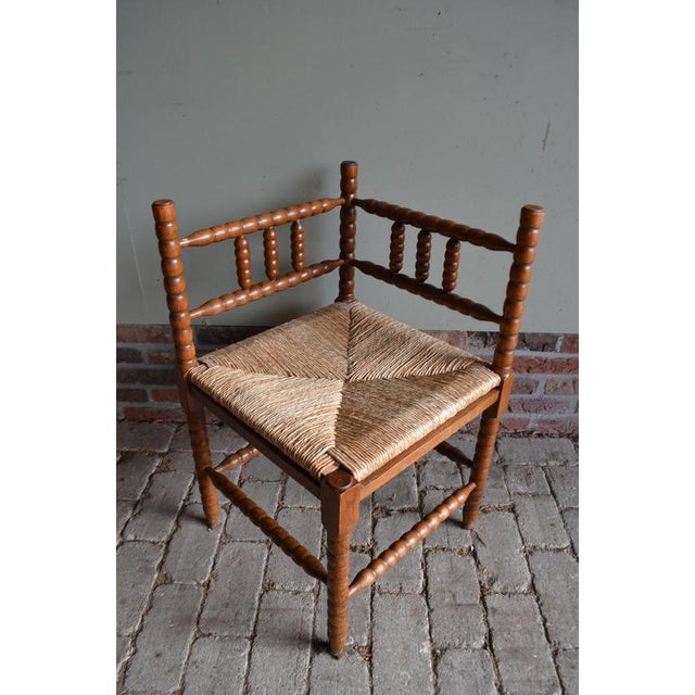 Antique Dutch Oak Corner Chair with Rush Seat, 1920s For Sale - Image 6 of 7