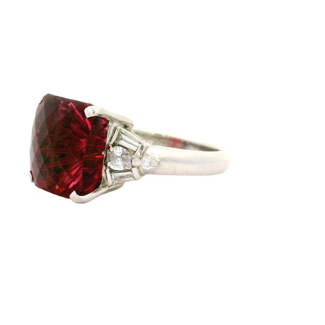 8.95 Carat Fantasy-Cut Pink Tourmaline Diamond Platinum Ring, Size 7 For Sale - Image 4 of 6