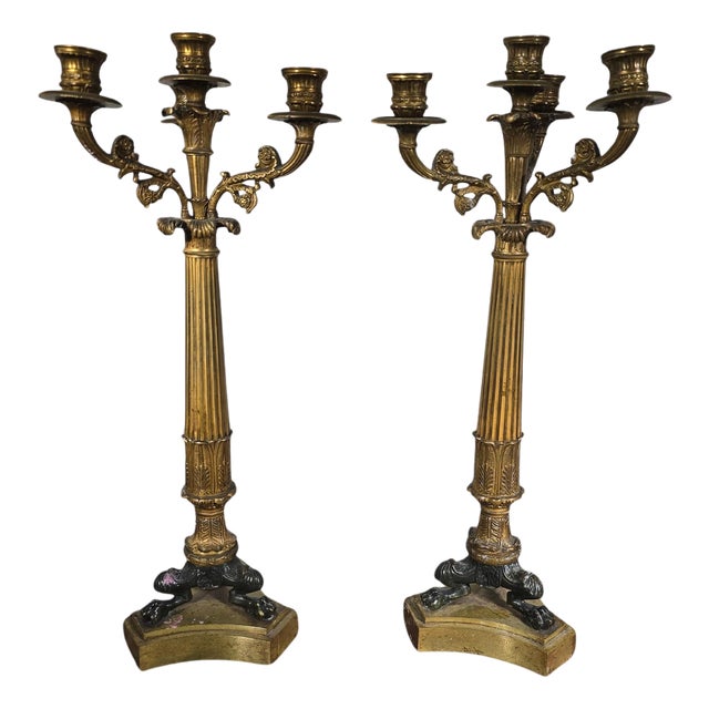 Antique French Chased Gilt Bronze Candleholder, 1870 For Sale