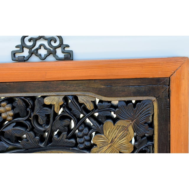 19th Century Asian Mirror With Chinese Antique Carving Grapevine Wealth For Sale - Image 10 of 13