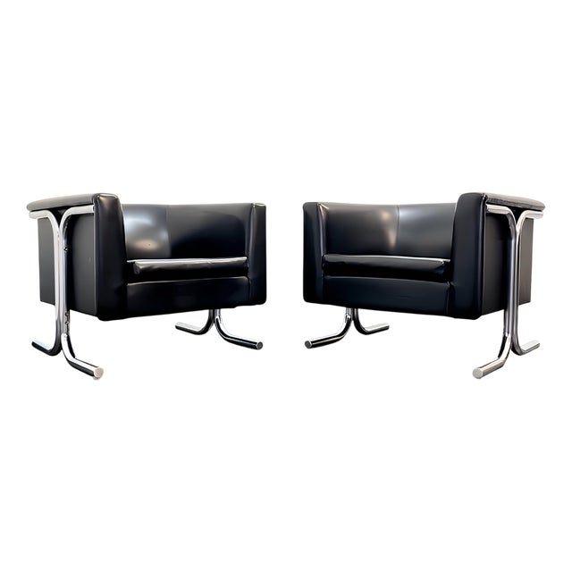 Bauhaus Art Deco Lounge Chairs in Tubular Steel and Chrome, 1940s, Set of 2 For Sale
