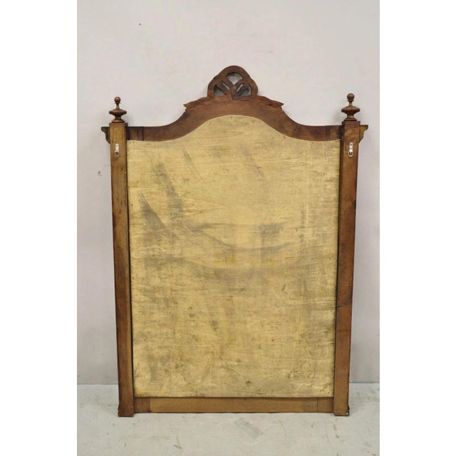 Antique Victorian Carved Oak Wood Ribbon Crest Beveled Glass Wall Mirror For Sale - Image 9 of 10
