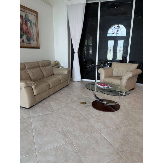Italsofa by Natuzzi Beige Leather Arm Chair For Sale In Naples, FL - Image 6 of 16