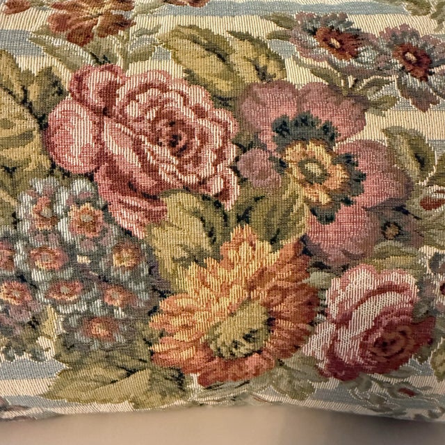 French Country Vintage Floral and Striped Tapestry Accent Pillow For Sale - Image 3 of 6