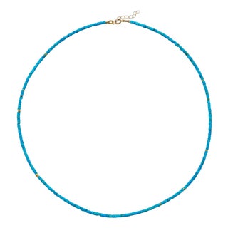 Tiny Turquoise Tube Gold Bead Necklace For Sale