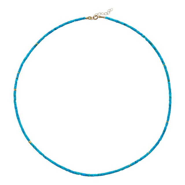 Tiny Turquoise Tube Gold Bead Necklace For Sale