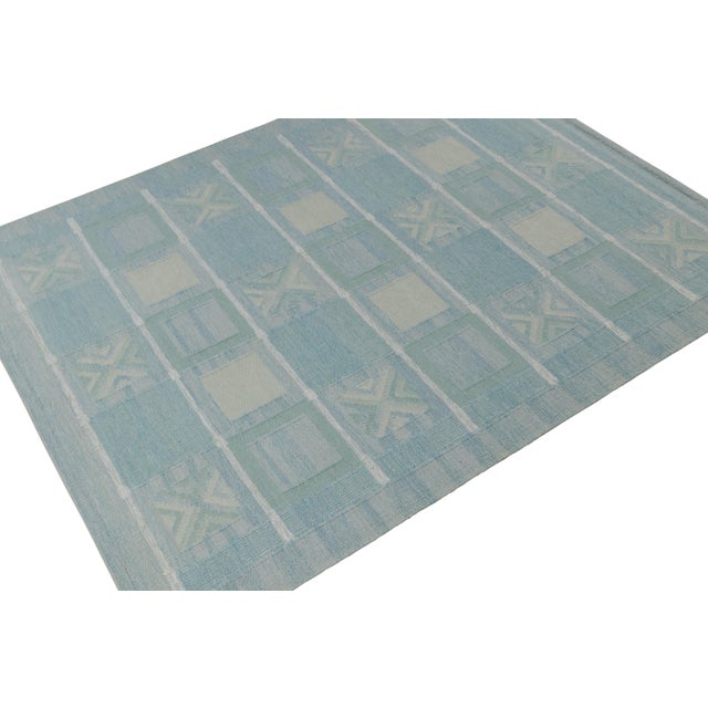 Rug & Kilim Rug & Kilim’s Scandinavian Style Kilim in Seafoam, Teal & Gray Geometric Pattern - 5x7 For Sale - Image 4 of 7