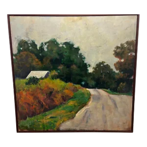 1990s Lucy Gould Reitzfeld, Large Oil on Canvas Painting “the Road”, Framed