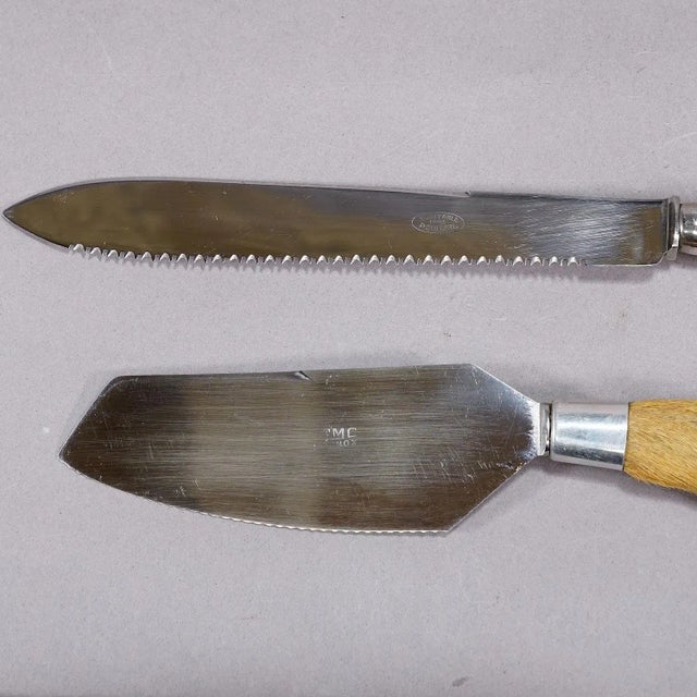 1950s Antique Cheese and Butter Knives With Deer Handles, Circa 1950s For Sale - Image 5 of 5