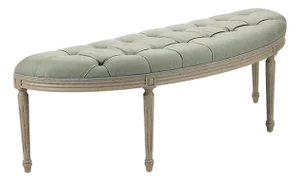 Louis Demilune Curve Tufted Bench - Sage Linen / Birch Frame