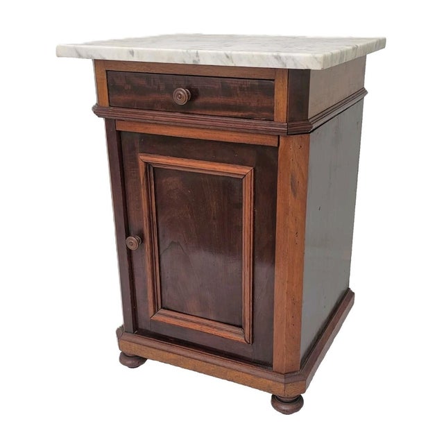 Antique 1890s Marble Top Nightstand Mahogany Victorian Cabinet Stand For Sale - Image 4 of 18