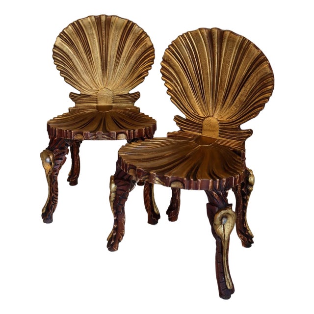 Mid 20th Century Pair of Grotto Style Giltwood Side Chairs For Sale