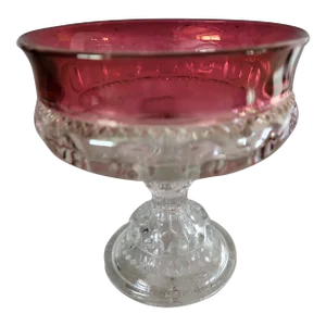 Vintage Tiffin Franciscan King's Crown Ruby Flash Thumbprint Glass Compote Pedestal Fruit Bowl/Candy Dish