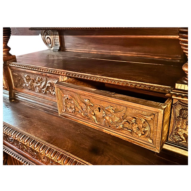 Late 19th Century **Rare Antique Masterpiece**Renaissance Revival Sideboard in Solid Walnut*Carved Lions and Griffins** For Sale - Image 5 of 12